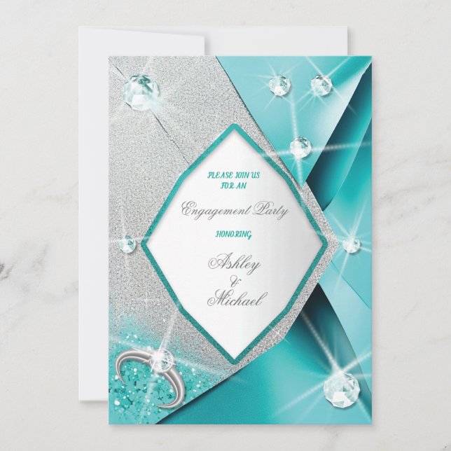 Invitation turquoise moderne chic étincelant classe paillette (Devant)