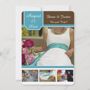 Invitation Turquoise moderne et Brown Collage photo Mariage d