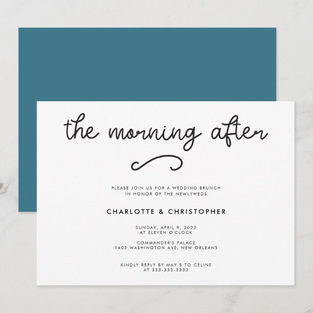 Invitation Turquoise moderne Le matin après le Mariage de pos (Devant / Derrière)