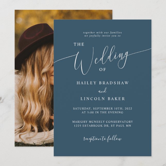 Invitation Turquoise moderne minimaliste Mariage photo (Devant / Derrière)