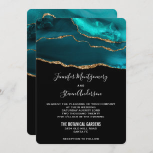 Invitation Turquoise moderne & Or Agate Pierre Mariage Abstra