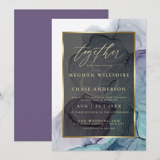 Invitation Turquoise moderne Plum Purple Alcohol E (Devant / Derrière)