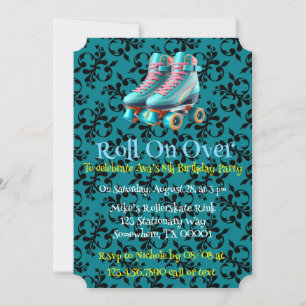 Invitation Turquoise Neon Rollerskate fête d'anniversaire