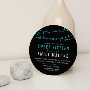 Invitation Turquoise & Noir Confetti Garland Sweet sixteen