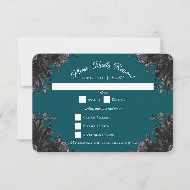 Invitation Turquoise Noir Gris Rose Gothique Réponse de Maria (Devant)