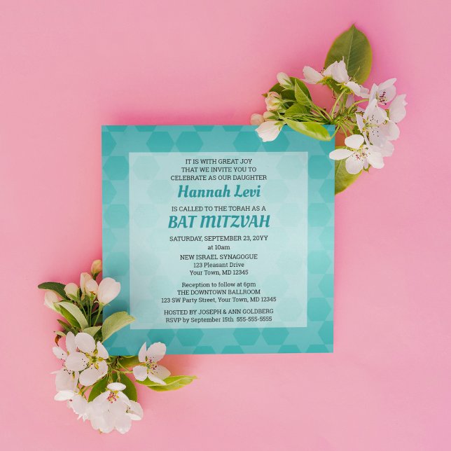 Invitation Turquoise Ombre Star de David Bat mitzvah Carré (Créateur téléchargé)