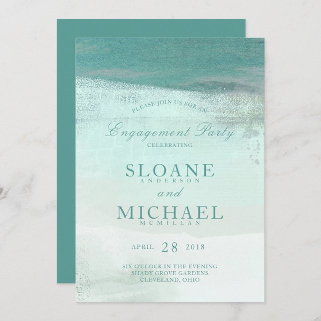 Invitation Turquoise Ombre Watercolor Beach (Devant / Derrière)