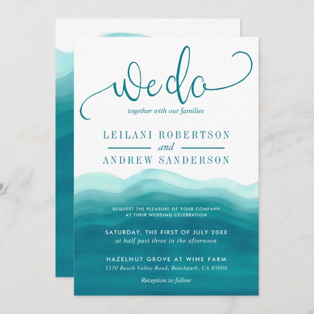 Invitation Turquoise On Do Watercolor Ombre Mariage (Devant / Derrière)