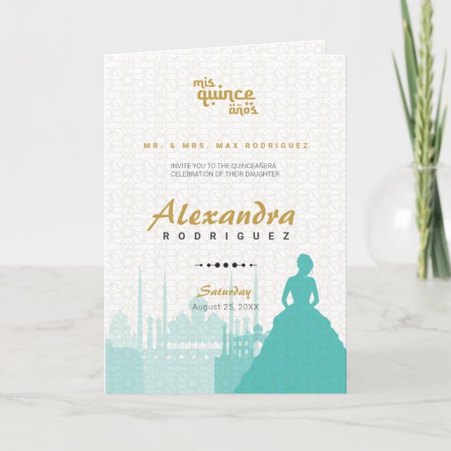 Invitation Turquoise & Or Arabian Quinceañera Photo (Devant)