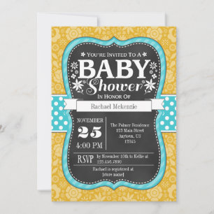 Invitation Turquoise or Chalkboard Floral Baby shower Invitat
