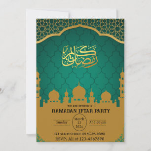 Invitation Turquoise & Or musulman islamique Ramadan Iftar Pa