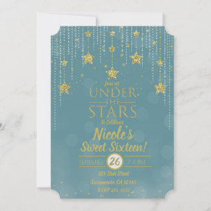 Invitation Turquoise & Or Under The Stars Starry Sweet 16