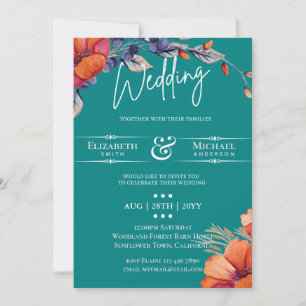 Invitation Turquoise Orange Floral