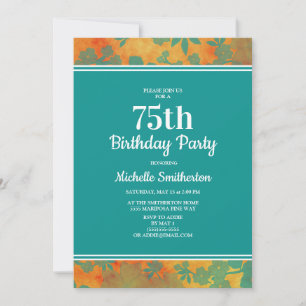 Invitation Turquoise Orange Floral 75e fête d'anniversaire