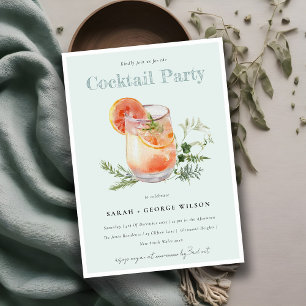 Invitation Turquoise Orange Green Watercolor Cocktail Pool Pa