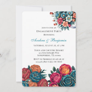 Invitation Turquoise Orange Red Peony Bouquet