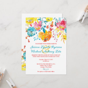 Invitation Turquoise, Orange, Rose, Blanc Destination Mariage