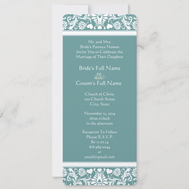 Invitation Turquoise ou n'importe quelle couleur Damask Faire (Devant)