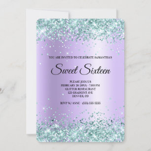 Invitation Turquoise Pailleté Satin Lavande Feuille D'alumini
