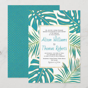 Invitation Turquoise palmier de monstère feuille mariage