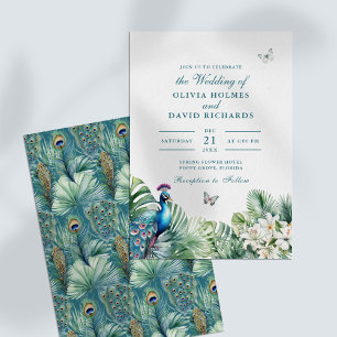 Invitation Turquoise Peacock Fleurs tropicales Mariage papill