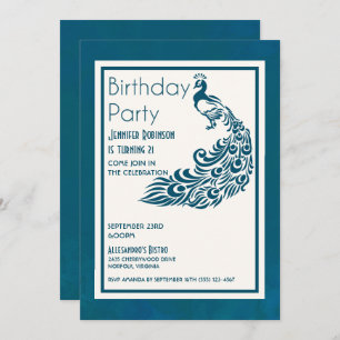 Invitation Turquoise Peacock l Chic Design élégant Anniversai