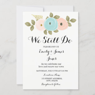 Invitation Turquoise Pêche Floral Mariage Anniversaire Renouv