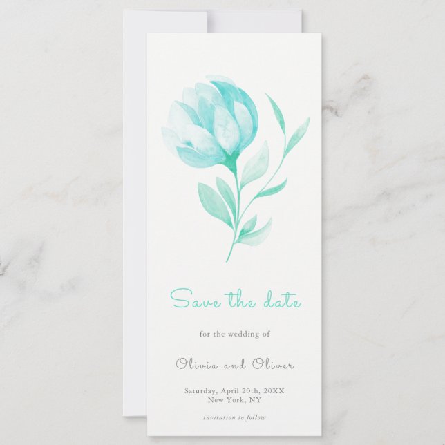 Invitation Turquoise Peonies Enregistrer la date (Devant)
