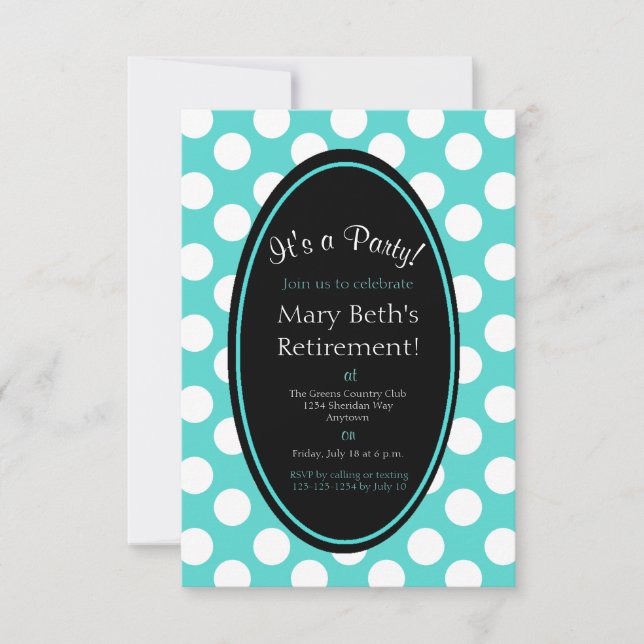 Invitation Turquoise Polka Dot Party personnalisée (Devant)