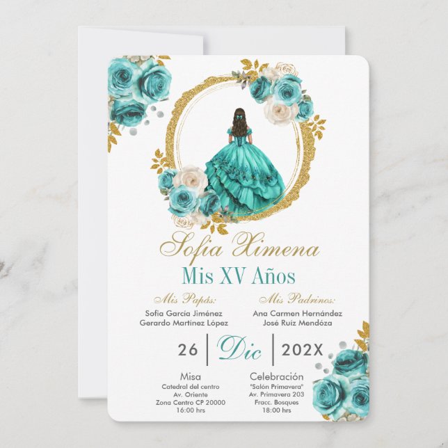 Invitation Turquoise pour Quinceañera (Devant)