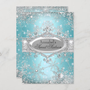 Invitation Turquoise Princess Winter Wonderland Sweet 16 Invi