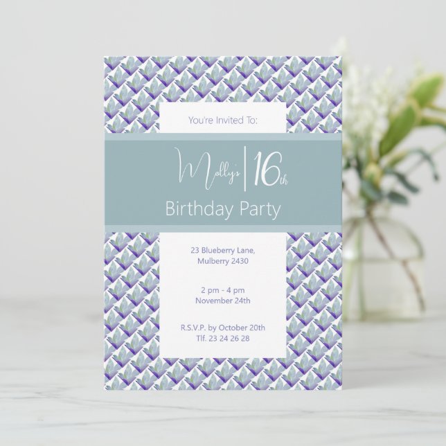 Invitation Turquoise Purple Hué Magnolia Sweet 16ème annivers (Debout devant)
