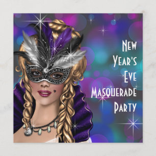 Invitation Turquoise Purple Nouvel An Eve Masquerade