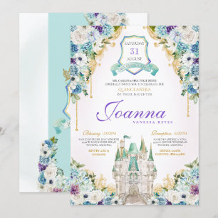 Invitation Turquoise Purple Princess Castle Royal Quinceanera