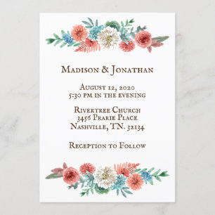 Invitation Turquoise romantique   Joli Mariage