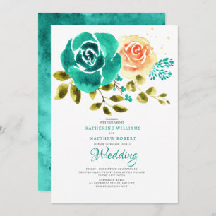 Invitation Turquoise Rose de pêche Floral Mariage
