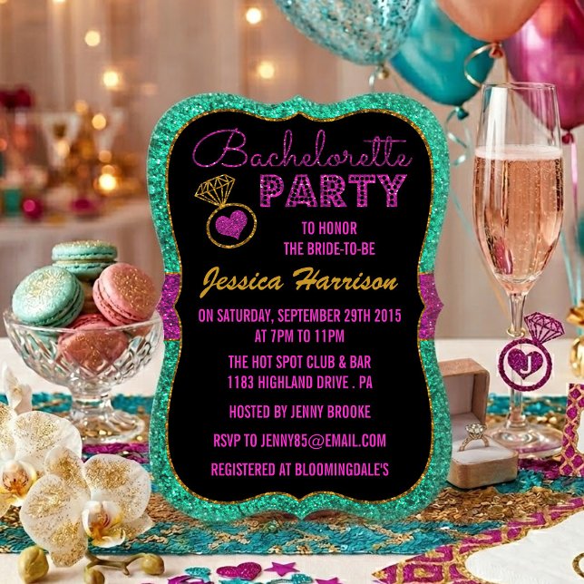 Invitation Turquoise, Rose et Paillettes Dorées Enterrement d (Créateur téléchargé)