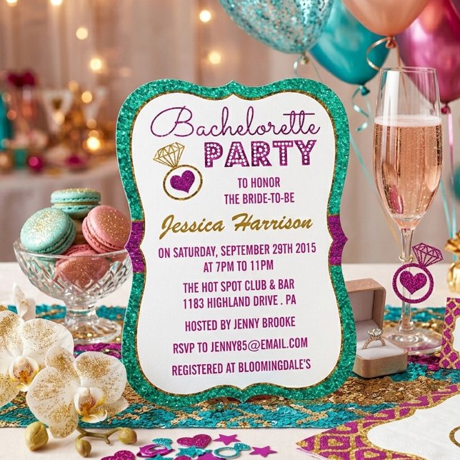 Invitation Turquoise, Rose et Paillettes Dorées Enterrement d (Créateur téléchargé)