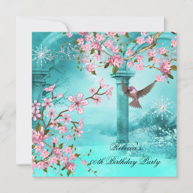 Invitation Turquoise Rose Fleur Asiatique Fête d'anniversaire (Devant)