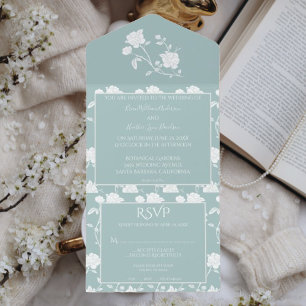 Invitation turquoise Rose Mariage Tout en un