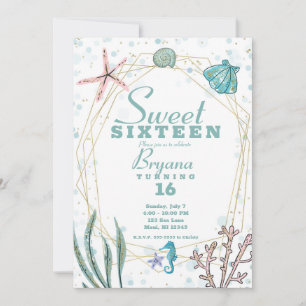 Invitation Turquoise & rose sous la mer Whimsical Sweet 16 Pa