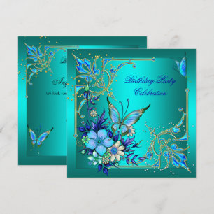 Invitation Turquoise Royal Blue Butterfly fête d'anniversaire