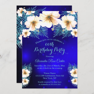 Invitation Turquoise Royal Blue Tropical Fête d'anniversaire