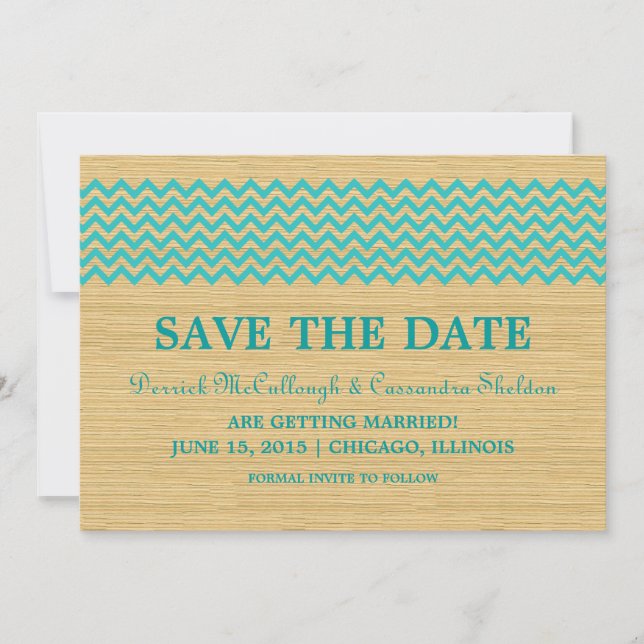 Invitation Turquoise Rustic Chevron Enregistrer l'Invitation  (Devant)