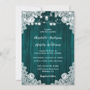 Invitation Turquoise Rustique Chaîne de bois éclaire le Maria