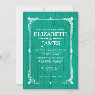 Invitation Turquoise Rustique Grange Bois de mariage Invitati