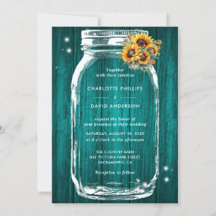Invitation Turquoise rustique Tournesol Mason Jar Mariage