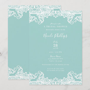 Invitation Turquoise Sarcelle Blanc Dentelle Élégant Shower d