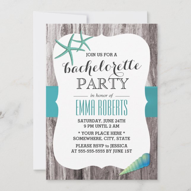 Invitation Turquoise Seashells Beach Thème Bachelorette Party (Devant)