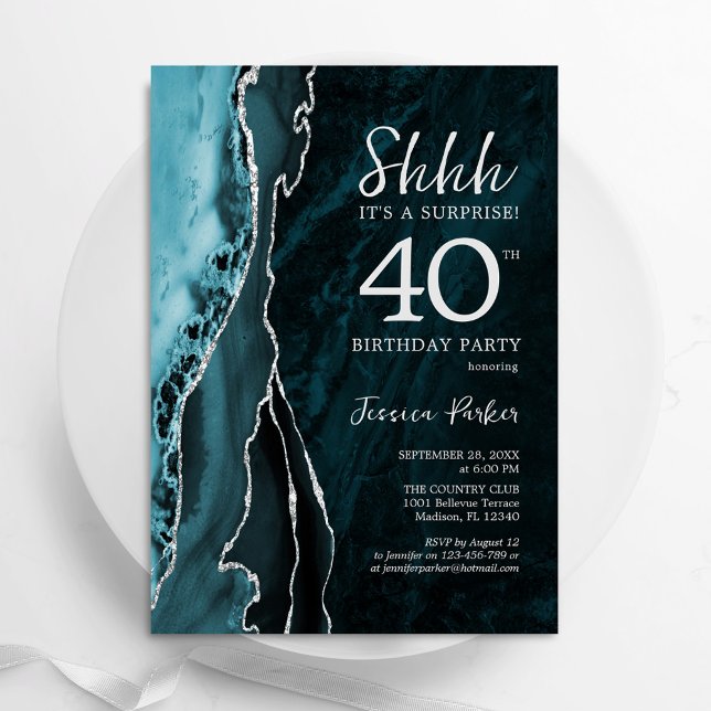 Invitation Turquoise Silver Agate Surprise 40e anniversaire (Créateur téléchargé)